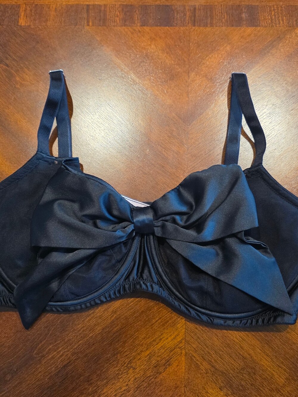 Victoria's Secret Dream Angels Push-Up Bra No Padding Black Mesh Satin Bow 36DDD
